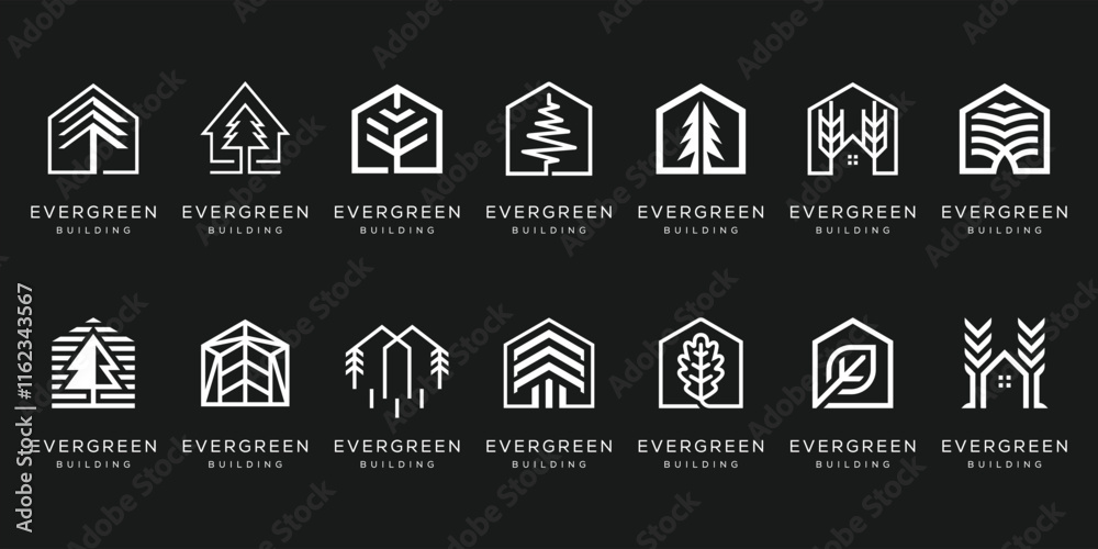 Fototapeta premium set of collection pine tree house home building logo design. evergreen vector icon template