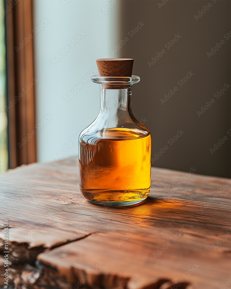 Olive oil bottle with a light background.