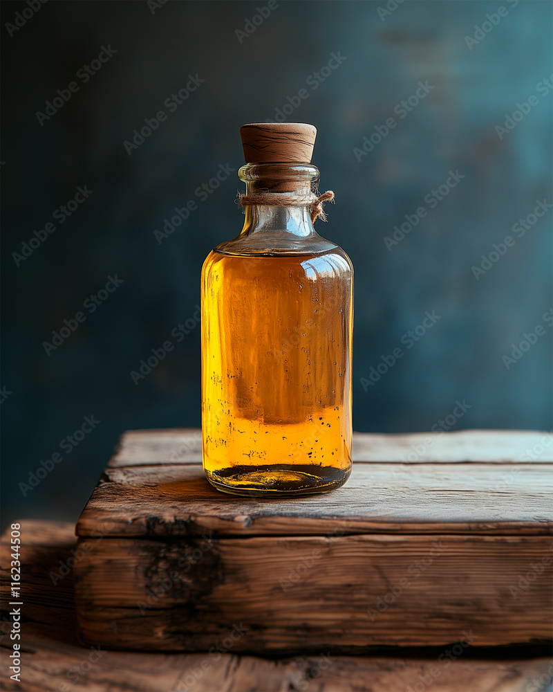 Olive oil bottle on top of a wooden surface. Olive oil bottle on top of a wooden surface.