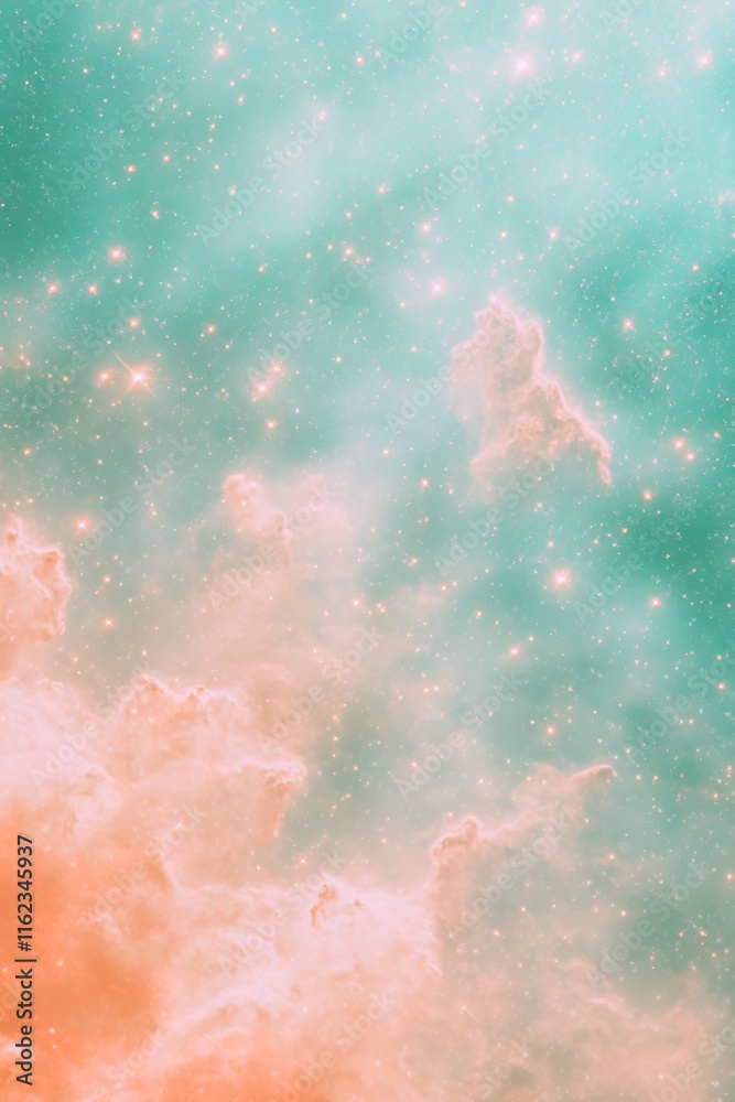 nebula-inspired design featuring vibrant turquoise and coral textures accented by shimmering stars and glowing halos nebula-inspired design featuring vibrant turquoise and coral textures accented by shimmering stars and glowing halos