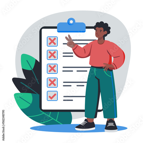 A flat illustration of a character with task failure list   photo