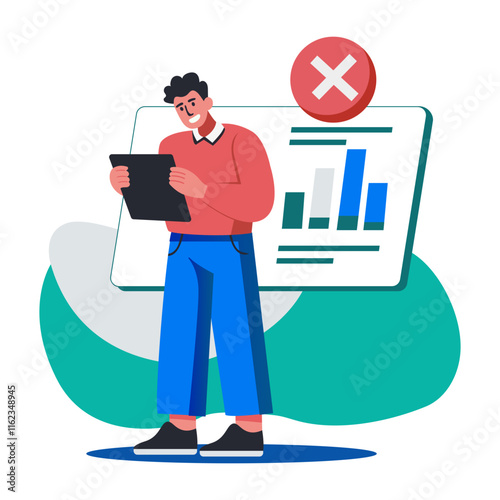 A flat illustration of a character having data error