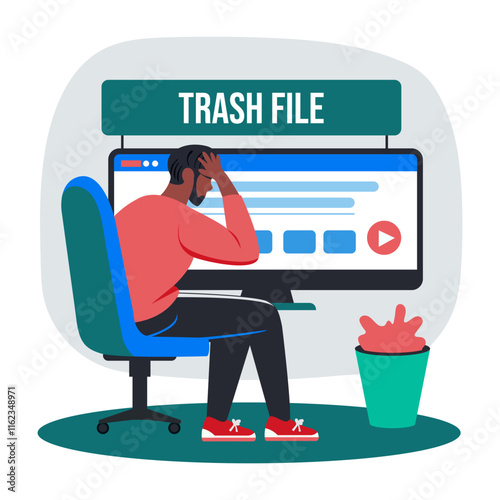 Distraught illustration of character in flat style 