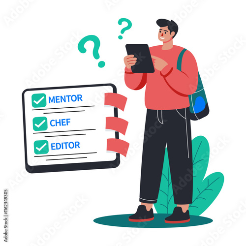 Job hunting illustration of a character in flat style 