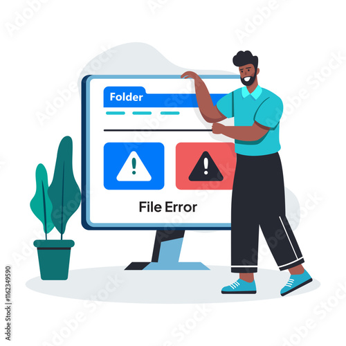 A flat illustration of a character having file error 