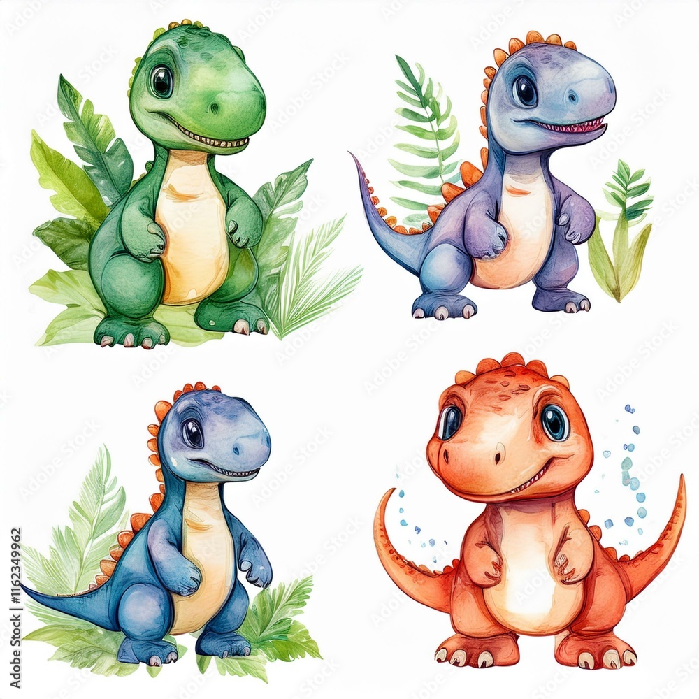 Obraz premium watercolor, little dinosaur.