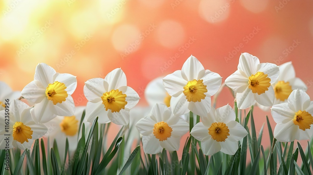Vibrant daffodils in full bloom against a warm sunlit background, perfect for seasonal themes of spring renewal and natural beauty. Vibrant daffodils in full bloom against a warm sunlit background, perfect for seasonal themes of spring renewal and natural beauty.