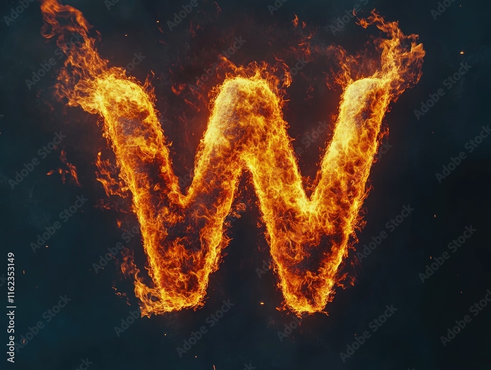 Fototapeta premium Fire letter W on black background
