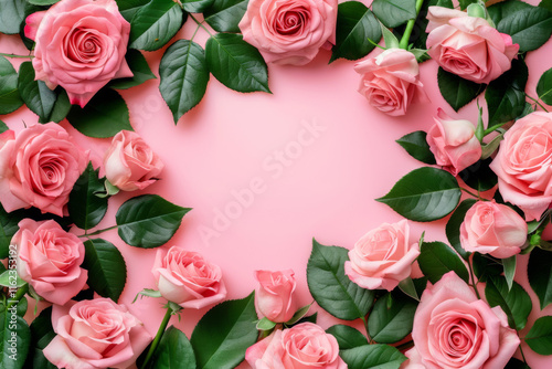 Elegant pink roses arranged on a soft pink background for decorative purposes