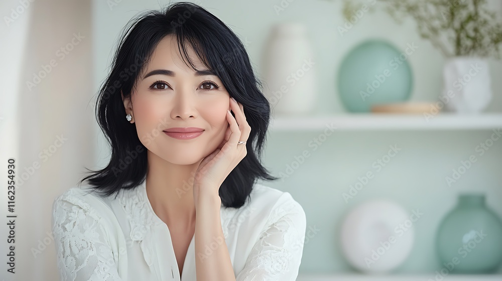 Serene Woman: Portrait in Soft Lighting and Elegant White Serene Woman: Portrait in Soft Lighting and Elegant White