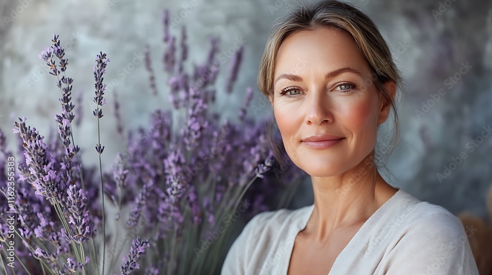 Serene Woman Amidst Lavender: A Calming Portrait Serene Woman Amidst Lavender: A Calming Portrait