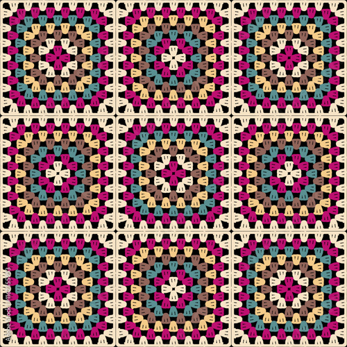 Pattern with crochet granny square wallpaper handmade decorative art design print