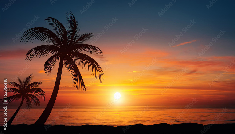 Free vector flat sunset background with palm trees Free vector flat sunset background with palm trees