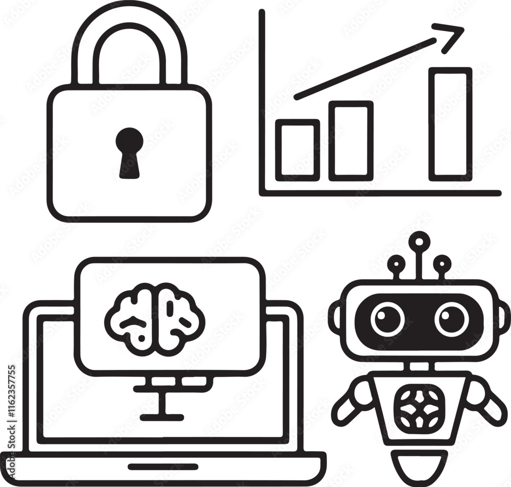 Security, data analysis, computing, ai, innovation related icons set. Editable stroke Security, data analysis, computing, ai, innovation related icons set. Editable stroke