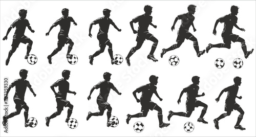 Wallpaper Mural Young boy football player silhouettes vector collection, Abstract football player silhouettes, Male soccer player silhouettes vector, Black silhouettes of male soccer player Torontodigital.ca