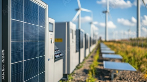 Wind Energy Station Against Clear Blue Skies