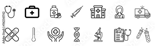 Medical and health icons set in esp