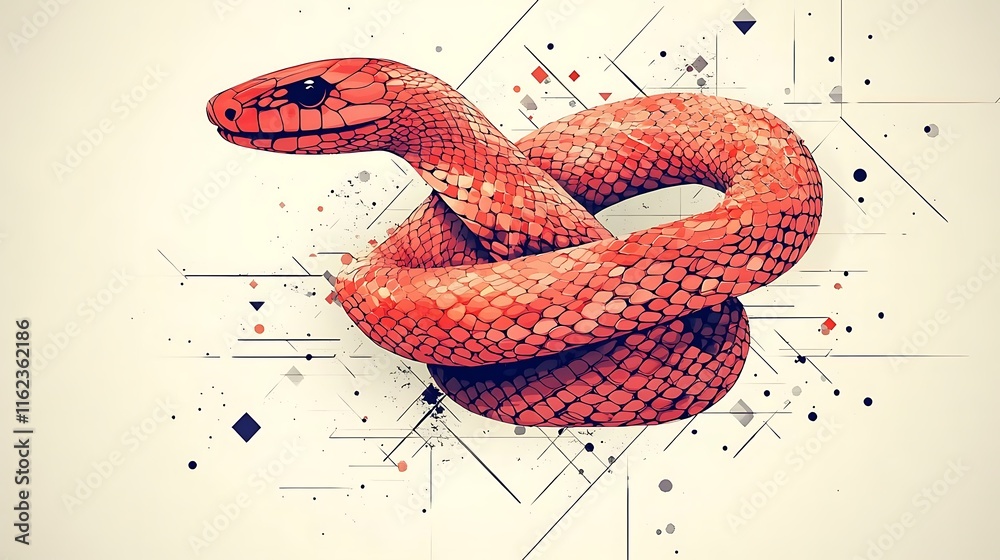 Obraz premium Red snake in geometric knot design.