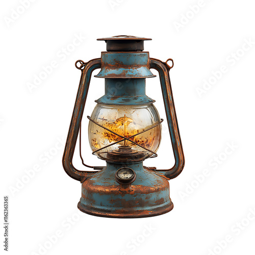 Vintage kerosene lamp rustic blue metal Transparent Background. photo