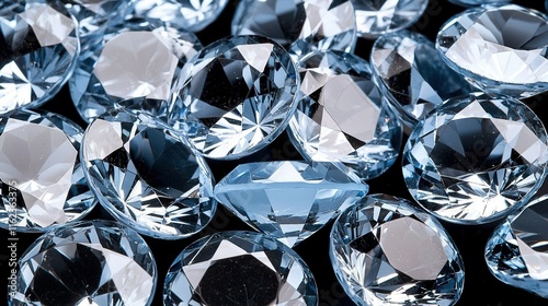   A stack of blue and white diamonds layered atop another pile of blue and white diamonds, which in turn sits atop yet another stack of blue and white diamonds