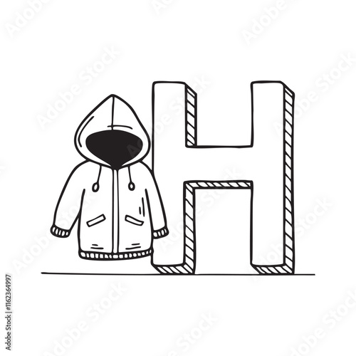 An illustration of letter H beside Hood photo