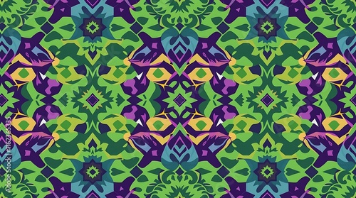 Vibrant Green and Purple Kaleidoscope Pattern