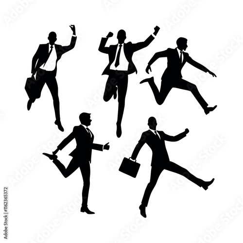 Excited Businessmen Jumping for Joy in Silhouetter