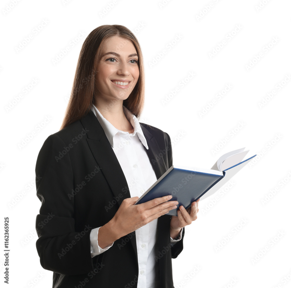 Portrait of banker with notebook on white background Portrait of banker with notebook on white background