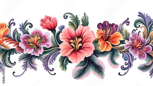 Textile border pattern scroll repeat motif design