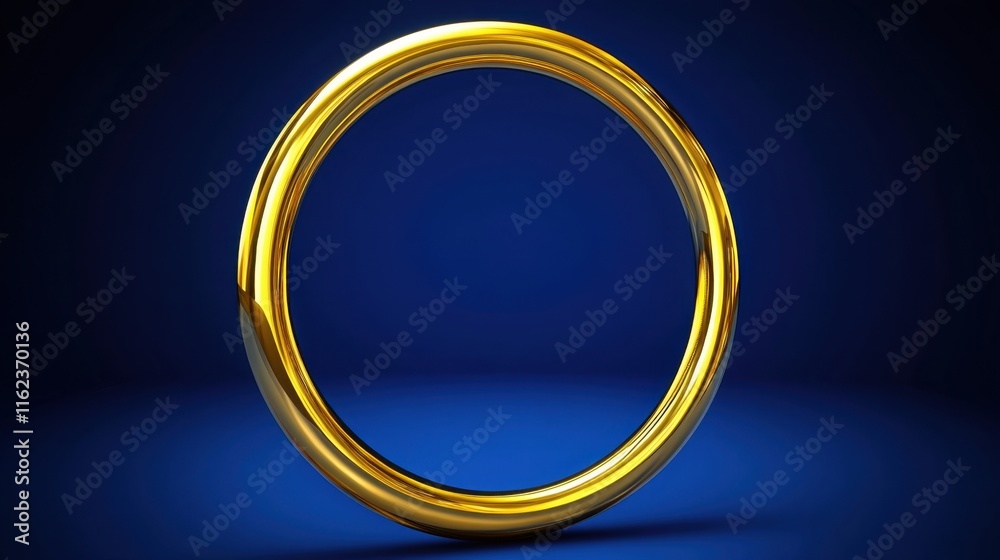 Shiny Golden Ring on Dark Blue Background Displayed Elegantly Shiny Golden Ring on Dark Blue Background Displayed Elegantly