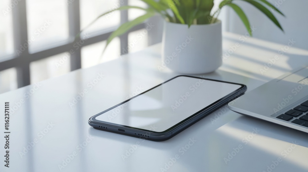 Modern Workspace: Tablet and Laptop on Desk Modern Workspace: Tablet and Laptop on Desk