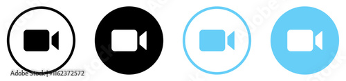 Video camera vector icons set in black and blue color. Camera video icon buttons for streaming, facetime icons video call symbol vector illustration. Video chat icons set for app and website.