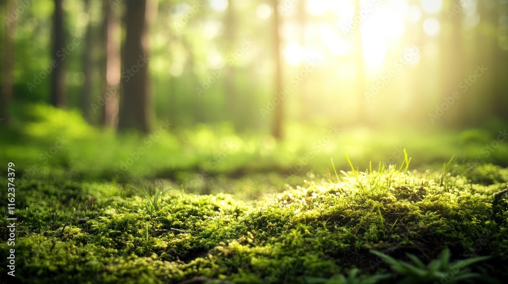 Sunlit Mossy Forest Floor: A Tranquil Nature Scene Sunlit Mossy Forest Floor: A Tranquil Nature Scene
