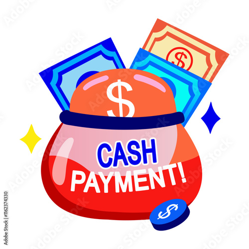 Cash payment sticker in flat style 