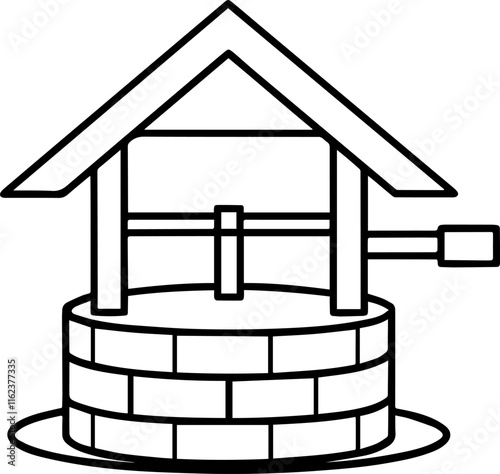 water well outline vector illustration line art