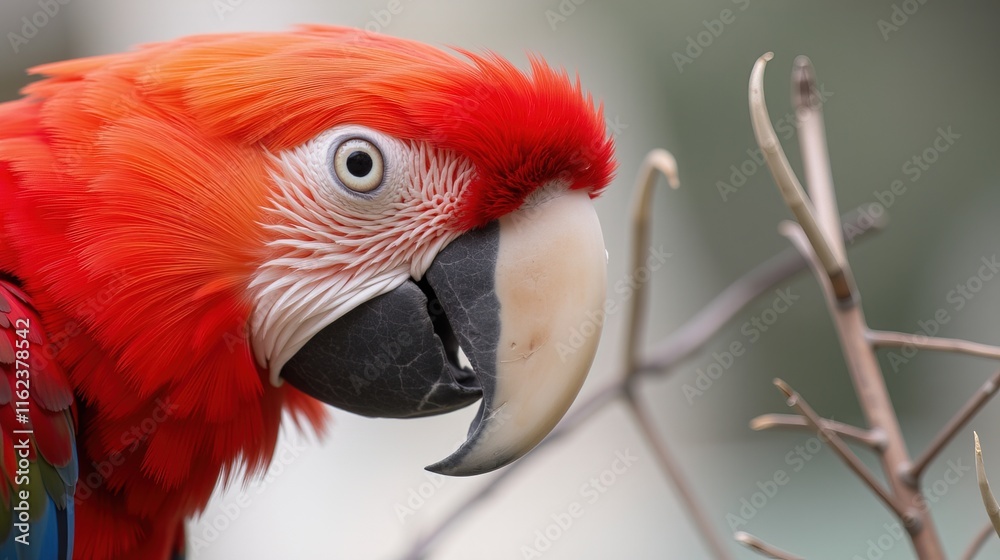 Scarlet macaw close-up with vibrant feathers. Scarlet macaw close-up with vibrant feathers.