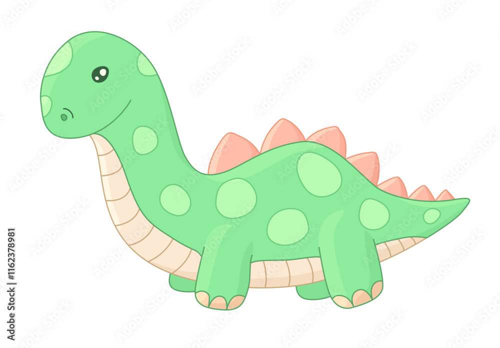 Naklejka premium Clip Art with Cute Green Cartoon Dinosaur