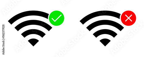 set of wifi symbols. Concept of Wi-Fi connection status connected and disconnected 