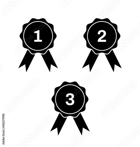 set of position medals. 1st 2nd and 3rd position holders award medal. award winner badge winning team prize ribbon 