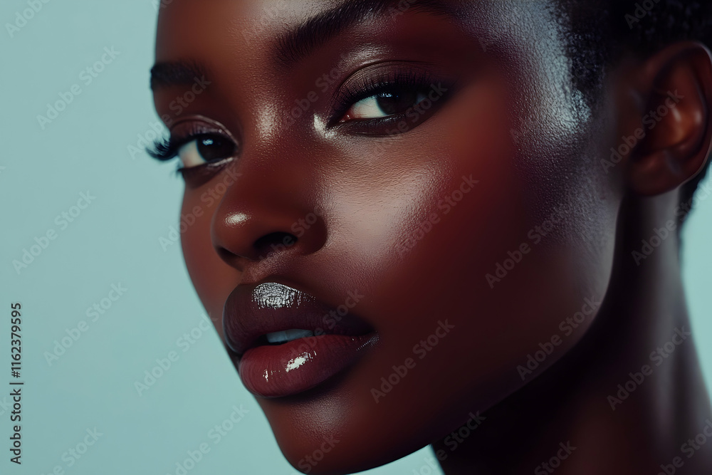 Close-up of diverse makeup looks on models in a studio, highlighting beauty products and skincare innovation against a neutral background Close-up of diverse makeup looks on models in a studio, highlighting beauty products and skincare innovation against a neutral background