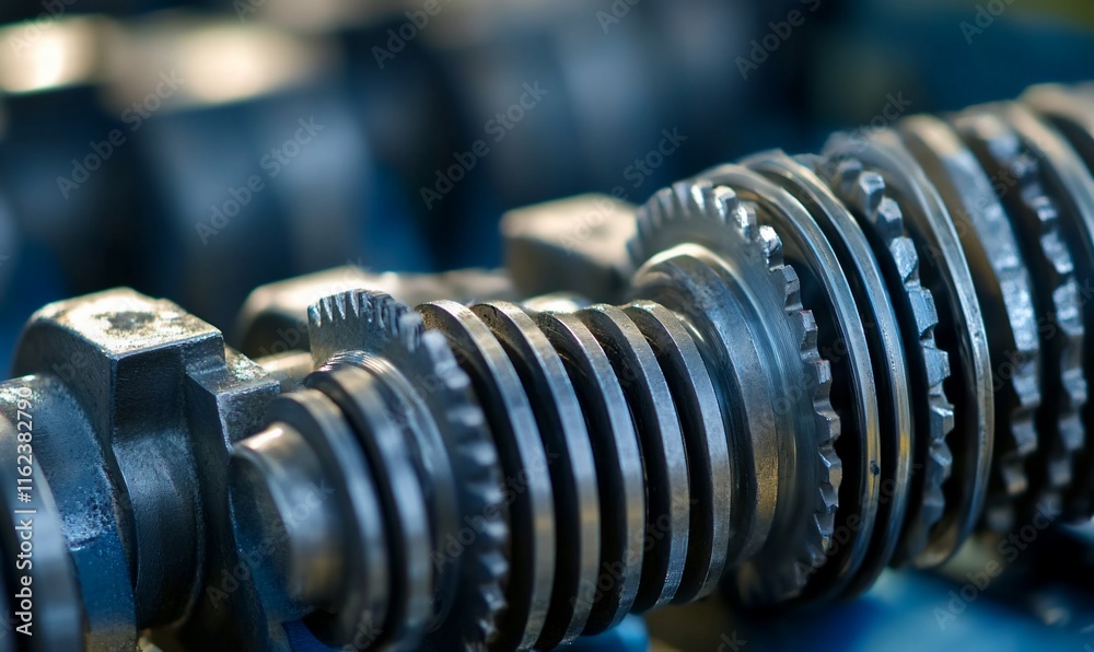 Close-up of metallic gears and shafts. Close-up of metallic gears and shafts.