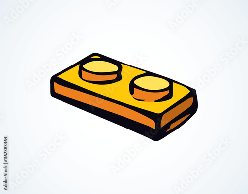 Close up vibrant yellow flat building constructor puzzle fix kit set white text space backdrop. Bright happy lime color hand drawn funny design object logo emblem modern web art doodle funny joy style