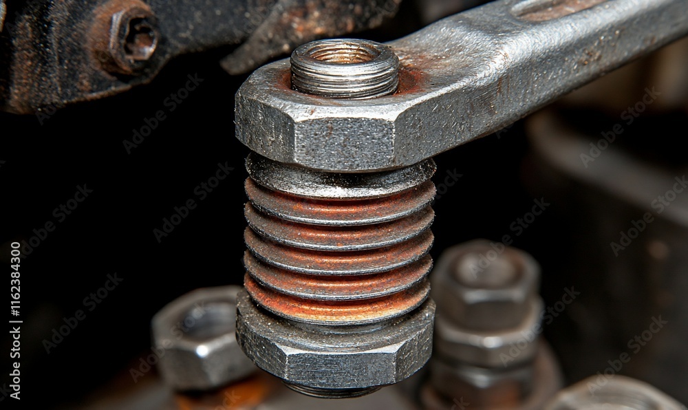 Close-up of rusty threaded metal rod and nuts. Close-up of rusty threaded metal rod and nuts.