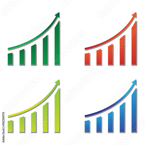 Graph set with increase report. Diagram with rise and gain progress. Vector illustration