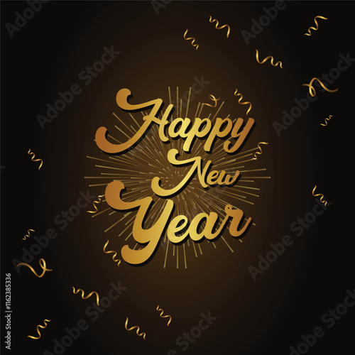 Happy New Year background with golden ribbon design
