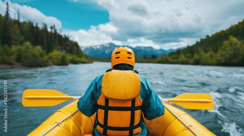 A traveler experiencing the thrill of whitewater rafting, their adrenaline pumping as they navigate the rapids with a sense of exhilaration.  photo