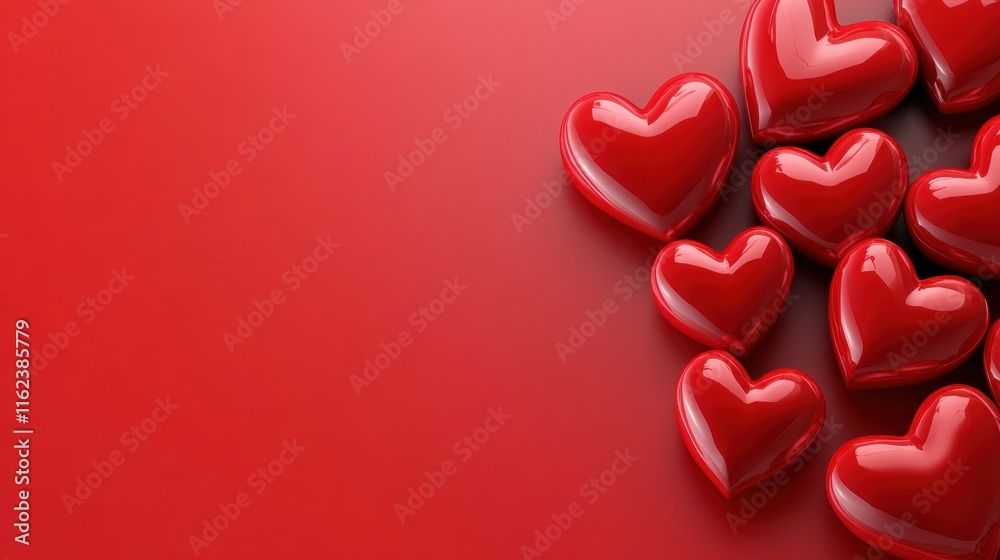 Fototapeta premium Floating Red Hearts on a Soft White Background - Romantic Valentine's Day Design, selective focus, copy space