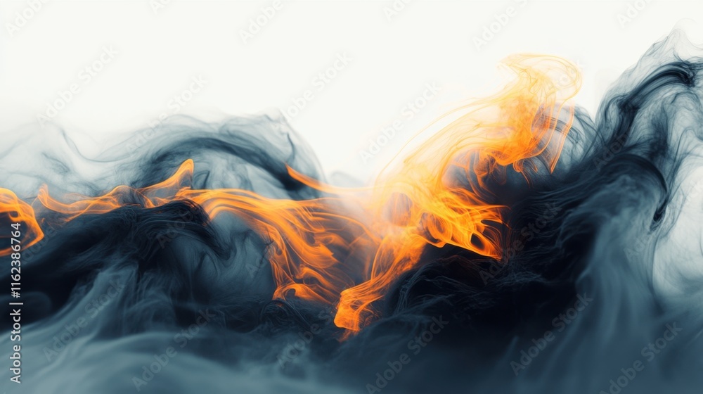 Fototapeta premium Colorful Smoke Swirls with Orange and Black Hues on Light Background