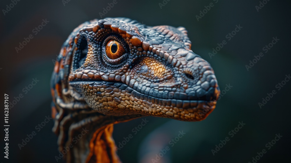 Raptor Close-Up: Intriguing Portrait of a Juvenile Velociraptor Raptor Close-Up: Intriguing Portrait of a Juvenile Velociraptor