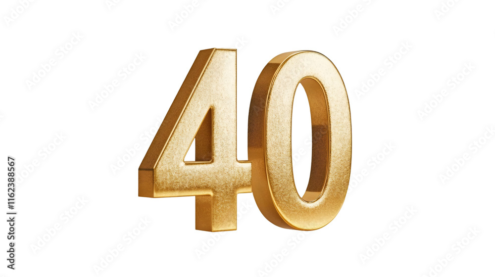 Big golden number forty floating on a transparent background, ideal for an anniversary or birthday celebration Big golden number forty floating on a transparent background, ideal for an anniversary or birthday celebration